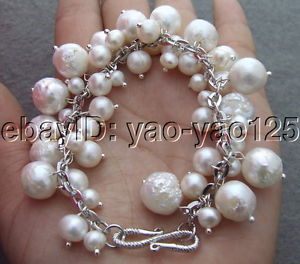 【送料無料】ブレスレット　アクセサリ—　12mmホワイトkeshiパール12mm white keshi pearl bracelet 2