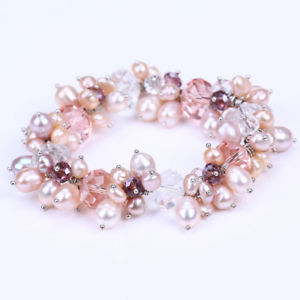 【送料無料】ブレスレット　アクセサリ—　ピンクbohopink natural freshwater pearl clear crystal boho beaded bracelets