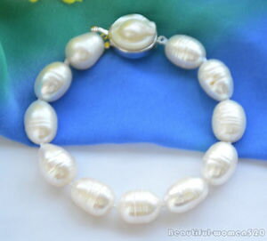 【送料無料】ブレスレット　アクセサリ—　ホワイトライスパールブレスレットインチ14mm nature white rice freshwater pearl bracelet 8inch z6329