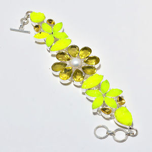 【送料無料】ブレスレット　アクセサリ—　レモントパーズブレスレットdruzy,lemon topaz gemstone ethnic jewelry handmade bracelet 40 gms rbb437