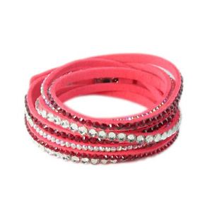 【送料無料】ブレスレット　アクセサリ—　ブレスレットラップブリリアントダブルツアーレザーピンクスエードbracelet slake wrap strass crystal brilliant double tour leather pink suede