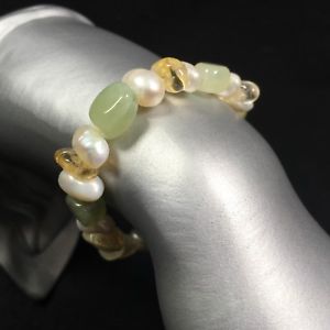 【送料無料】ブレスレット アクセサリ— ヒスイブレスレットシトリンブレスレットgreen jade bracelet and quartz citrine bracelet with natural pearls gift