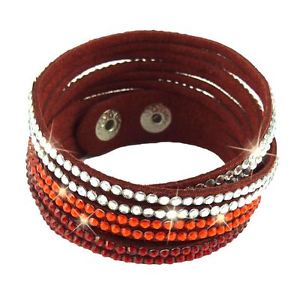 【送料無料】ブレスレット アクセサリ— ブレスレットラップクリスタルラインストーンブライトレッドスエードレザーbracelet wrap slake waterfall crystal rhinestone bright red suede leather