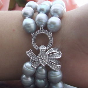 【送料無料】ブレスレット　アクセサリ—　グレーライスパールブレスレット8 3 rows grey rice pearl bracelet