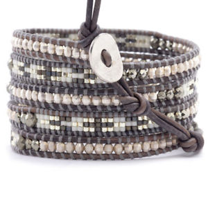 【送料無料】ブレスレット アクセサリ— ファッショングレーレザーブレスレットハンドメイドシードビーズナットラップfashion grey seed ...
