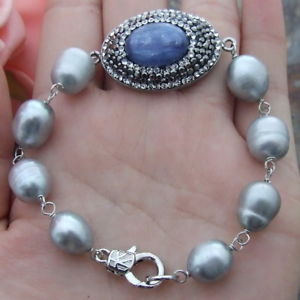 【送料無料】ブレスレット　アクセサリ—　ライスパールブレスレットカイアナイトコネクタ8 grey rice pearl bracelet 21x31mm kyanite connector