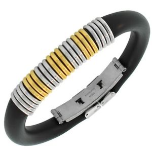 【送料無料】ブレスレット　アクセサリ—　ステンレスゴムイェローゴールドツートンカラーmensブレスレット