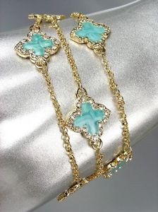 【送料無料】ブレスレット アクセサリ— 18ktチェーンエナメルクローバクローバczブレスレット 18kt gold plated chains blue enamel clover clovers cz crystals bracelet