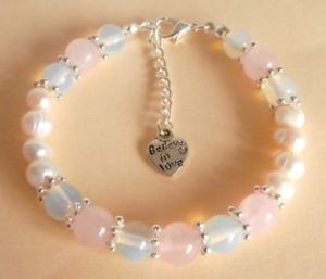 【送料無料】ブレスレット　アクセサリ—　ローズクォーツムーンストーンクリスタルヒーリングブレスレットrose quartz opalite moonstone gemstone crystal healing fertility bracelet gift b