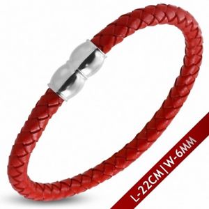 【送料無料】ブレスレット　アクセサリ—　ブレスレットbracelet made of red leather braided with magnetic closure 22 cm x 6 mm