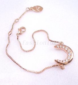 【送料無料】ブレスレット　アクセサリ—　ローズゴールドクリスマスムーンスターブレスレットrose gold plated cz cubic crystal women wedding xmas moon star charm bracelet