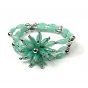 yzuXbg@ANZT?@ANr[YO[t[gvXghuXbgtoc silvertone amp; acrylic beads green flower triple strand bracelet