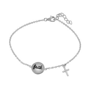 楽天hokushin【送料無料】ブレスレット　アクセサリ—　ブレスレットクロスsterling silver charm bracelet w faith amp; cz stones cross charms