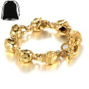 【送料無料】ブレスレット アクセサリ— ステンレススチールスカルチェーンブレスレットバッグgold plated stainless steel skull link chain bracelet men women boygift bag(4)