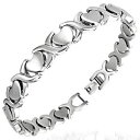 【送料無料】ブレスレット アクセサリ- ステンレススチールハートチェーンブレスレットstainless steel silvertone love heart link chain bracelet