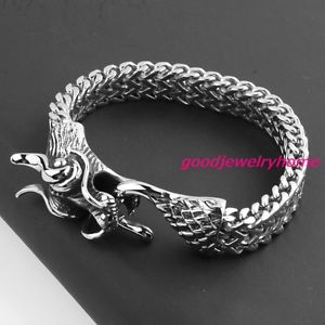 【送料無料】ブレスレット　アクセサリ—　パンクステンレススチールシルバーフィガロチェーンメンズドラゴンブレスレットpunk stainless steel silver polished figaro chain mens 13mm dragon bracelet 86