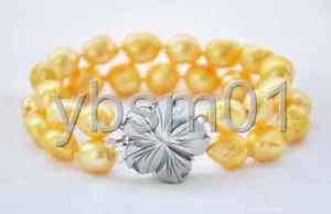 【送料無料】ブレスレット　アクセサリ—　バロックブレスレット2row 8 13mm yellow baroque freshwater pearl bracelet