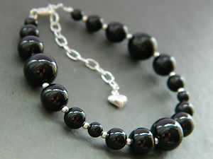 【送料無料】ブレスレット　アクセサリ—　オニキススターリングシルバーブレスレットスムーズラウンドビーズ