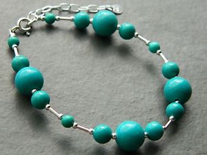 【送料無料】ブレスレット　アクセサリ—　ターコイズスターリングシルバーブレスレットスムーズラウンドビーズturquoise gemstone amp; 925 sterling silver bracelet, graduating smooth round beads