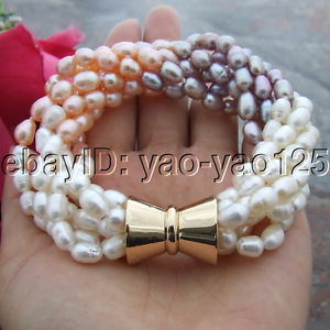 【送料無料】ブレスレット　アクセサリ—　マルチカラーライスパールブレスレットs112413 8 7 strands multi color rice pearl bracelet