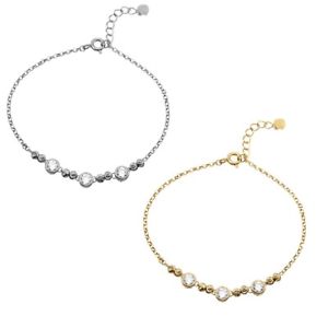 【送料無料】ブレスレット　アクセサリ—　スターリングシルバービーズリンクブレスレットsterling silver 3 cz stones beaded link bracelet