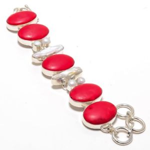 【送料無料】ブレスレット　アクセサリ—　ブレスレットawesome spongy red coral,biwa pearl gemstone ethinic jewelry bracelet 78