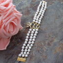 【送料無料】ブレスレット アクセサリ- ホワイトパールコネクタブレスレットab041414 8 3 strands white pearl cz connector bracelet