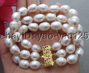 【送料無料】ブレスレット　アクセサリ—　ホワイトライスパールブレスレットr101213 3strds 12mm white rice pearl bracelet