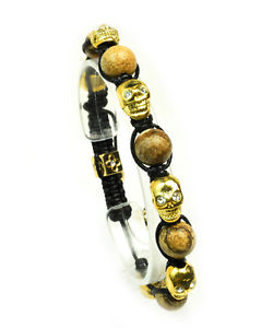 【送料無料】ブレスレット　アクセサリ—　メンズレディースラインストーンビーズゴールドスカルブレスレットmens womens rhinestone agate beaded gold skull bracelet adjustable