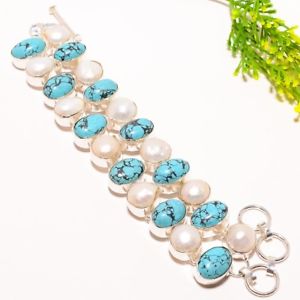 ブレスレット　アクセサリ—　サンタローザターコイズトルコブレスレットsanta rosa turquoise, river pearl gemstone fashion jewelry bracelet 78 sb833