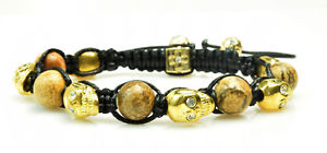 【送料無料】ブレスレット　アクセサリ—　メンズレディースラインストーンビーズゴールドスカルブレスレットmens womens rhinestone agate beaded gold skull bracelet adjustable