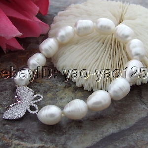 ̵ۥ֥쥹åȡꡡۥ磻ȥ饤ѡ֥쥹åȥХե饤ͥs101912 8 10x13mm white rice freshwater pearl bracelet butterfly cz connector