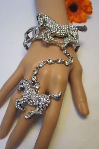 women bracelet metal hand chain jewelry silver big rodeo horse slave charm ringブレスレットハンドチェーンジュエリーシルバービッグロデオスレーブリング※注意※NY...