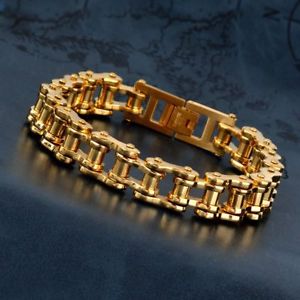 【送料無料】ブレスレット アクセサリ— 18kクールオートバイチェーン316ポンドステンレスチェーンブレスレット18k gold plated cool men motorcycle‘s chain 316l stainless steel chain bracelet
