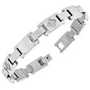 【送料無料】ブレスレット アクセサリ— ステンレスリンクチェーンホワイトcz mensブレスレットstainless steel silvertone link chain white round crystals cz mens bracelet