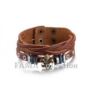 【送料無料】ブレスレット　アクセサリ—　スマートfamaブラウンイチハツstylish fama brown weaved adjustable leather bracelet with fleur de lis