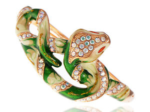 ブレスレット　アクセサリ—　グリーンエナメルヘビシックブレスレットcrystal elements green enamel paint intertwined snake hot chic bracelet