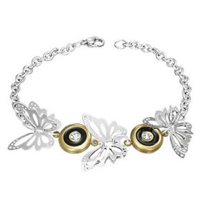 yzuXbg@ANZT?@XeXX`[g[o^tCT[NfBXNNfB[XuXbgstainless steel three tone 3d butterfly circle disc link cz womens bracelet