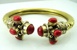 【送料無料】ブレスレット アクセサリ— チベットエスニックビンテージネパールブレスレット925 tibetan solid brass red coral gemstone ethnic vintage nepali bracelet 1724