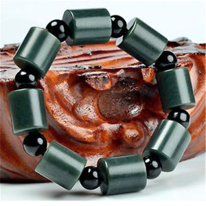 ブレスレット　アクセサリ—　バレルファッションブレスレットビーズ natural handcarved hetian qing jade barrel beads fashion elasticity bracelet