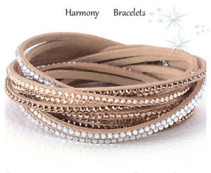 ブレスレット　アクセサリ—　スワロフスキーエレメントハーモニーブレスレットラップブレスレットtan swarovski elements multibling wrap slake bracelet by harmony bracelets