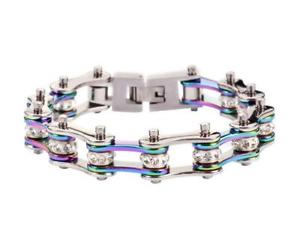 【送料無料】ブレスレット アクセサリ— オートバイステンレスバイクチェーンブレスレットladies rainbow motorcycle stainless steel crystals bike chain bracelet