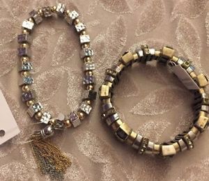 【送料無料】ブレスレット　アクセサリ—　ソフィアビーズブレスレットゴールドシルバークリスタルビーズストレッチnwt 2 lia sophia beaded stretch bracelets tassels with gold silver crystal beads