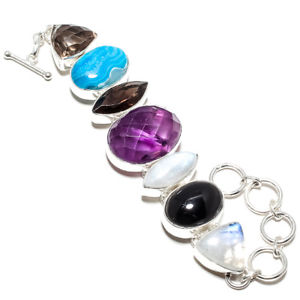 【送料無料】ブレスレット　アクセサリ—　アメジストスモーキームーンストーンブレスレットamethyst,smoky,moonstone 56 gm gemstone jewelry bracelet ad349 750