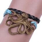 【送料無料】ブレスレット　アクセサリ—　タコパーソナリティロープレザーキュートブレスレット30xoctopus personality rope leather cute charm bracelet alloy diy jewelry i0i6