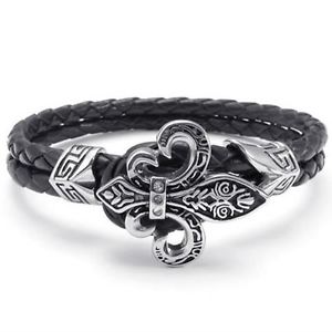 yzuXbg@ANZT?@XeXNX^uXbgleather, stainless and crystal fleur de lis bracelet free gift bag