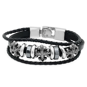 【送料無料】ブレスレット アクセサリ— 9 3イチハツブレスレット9 brown leather triple fleurdelis charm bracelet
