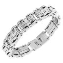 【送料無料】ブレスレット　アクセサリ—　ステンレススチールシルバーリンクチェーンメンズブレスレットstainless steel silver tone white crystals link chain mens bracelet