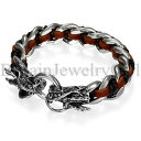 【送料無料】ブレスレット アクセサリ- ドラゴンヘッドステンレススチールブレスレット885 goth dragon head stainless steel genuine leather braided bracelet for men