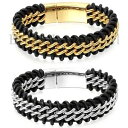 【送料無料】ブレスレット アクセサリ- メンズステンレススチールチェーンブレスレット87 mens genuine braided leather stainless steel curb chain bracelet 18mm wide